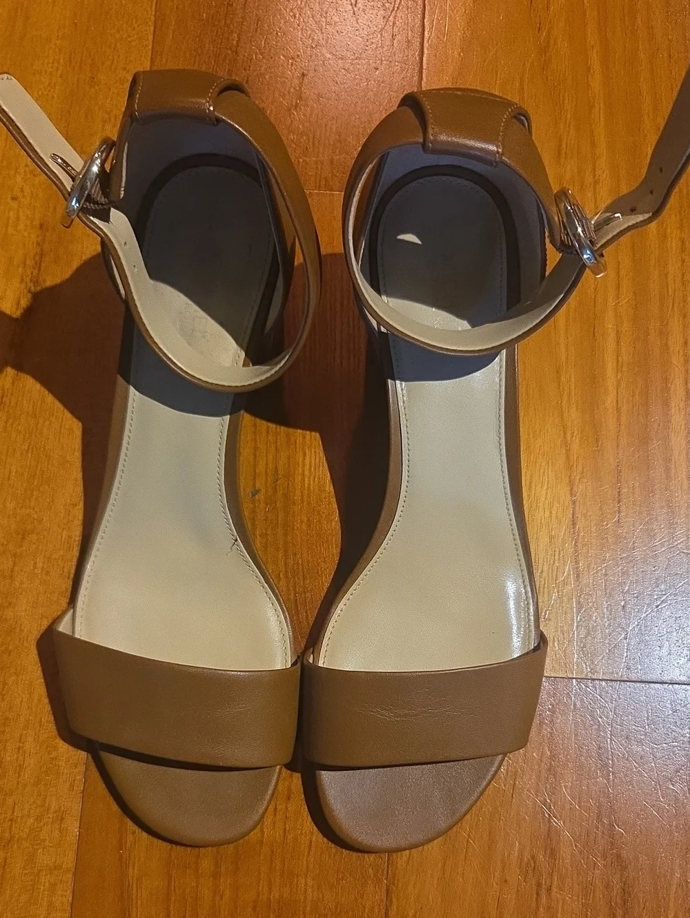 MICHAEL Michael Kors Tan Brown Ankle-Strap Block Heel Sandals